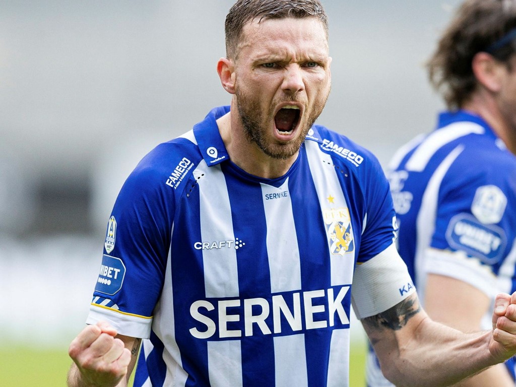 IFK Göteborgs Marcus Berg jublar efter 1–0-målet mot GIF Sundsvall. Foto: Michael Erichsen, Bildbyrån.