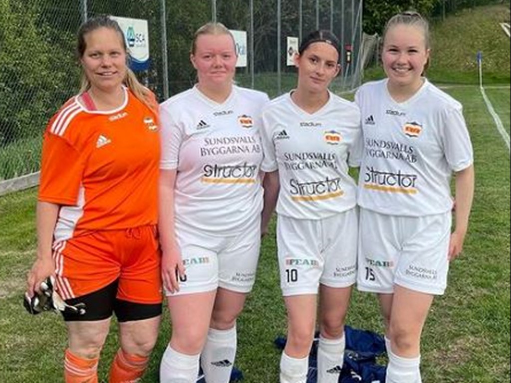 Emilia Larsson höll nollan medan Moa Borg, Tella Åström och Alma Häggkvist gjorde Kovlands mål i 3-0-segern över Matfors på Thulevallen. Foto: KIF dam.